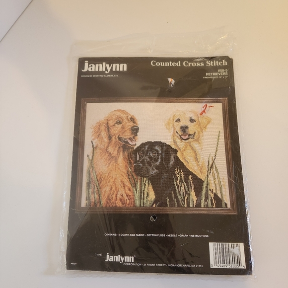 Janlynn Counted Cross Stitch Retrievers #58-5 New sealed Vintage 1987 Dogs - Picture 1 of 3